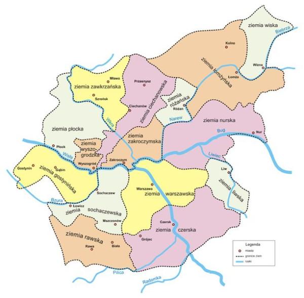 fot. Wikipedia (historyczny podział Mazowsza XIII-XVIII w.)