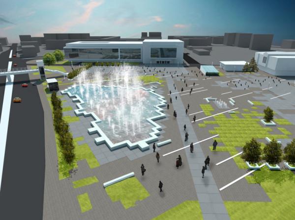Plac Jagielloński po zmianach - rzut z lotu ptaka w stronę teatru
