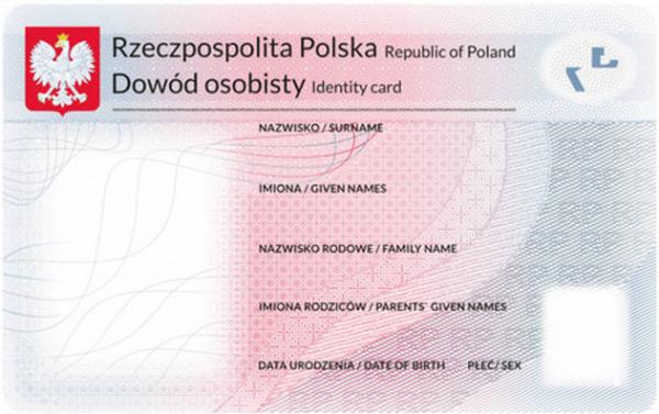 Awers nowego dowodu osobistego