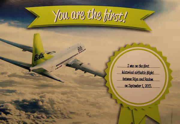 Otrzymaliśmy od Air Baltic certyfikat potwierdzający udział w historycznym locie