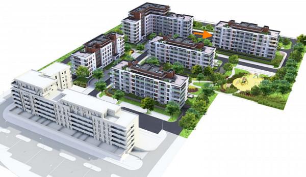 Dokładne położenie prezentowanego M4 na osiedlu Apartamenty Magnolia na Gołębiowie II. Kliknij zdjęc