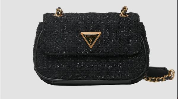 GUESS - Czarna tweedowa torebka Giully Mini
