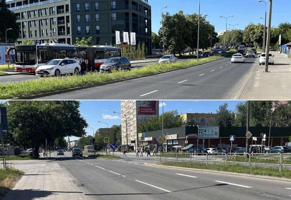 U góry ul. Limanowskiego, na dole ul. Chrobrego