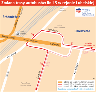 Zmiana trasy objazdu dla autobusów linii 5