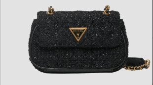 GUESS - Czarna tweedowa torebka Giully Mini