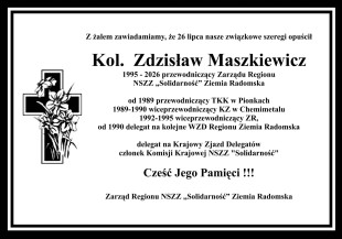 Solidarność w żałobie po śmierci Zdzisława Maszkiewicza