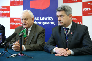 od lewej: Leszek Miller - przewodniczący SLD i Leszek Rejmer - szef radomskich struktur SLD