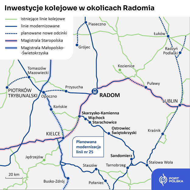 Port Polska opublikował plan rozwoju kolei w regionie Radomia [MAPY]
