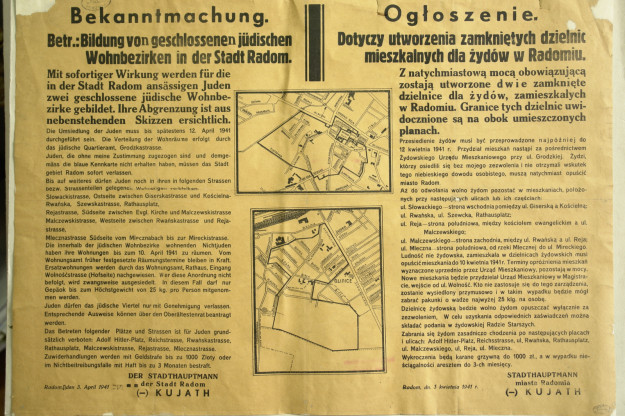 Plakat informujący o utworzeniu getta w Radomiu